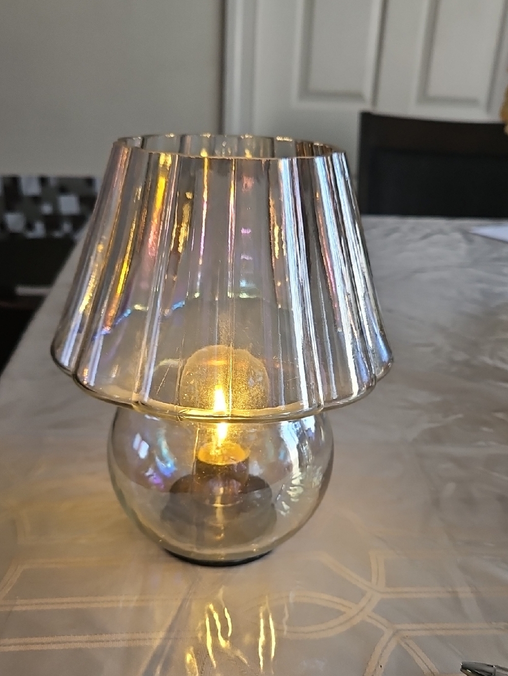Iridescent Clear Glass Table Lamp with Fluted Shade